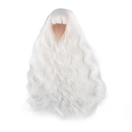 Long Curly Doll Wig Straight Bang Long Doll Hair DIY Smoothly Doll Replacement Wig for 7.3‑8.3in Head Circumference Doll White