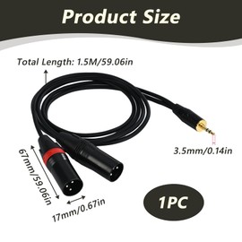 Kabel 3,5 mm auf 2 XLR, Mini-Klinkenstecker auf Dual XLR, Stereo-Audiokabel, Audio-Splitter für Mischkonsole, Studio-Monitore, Computer, Smartphone, Tablet, 1,5 m