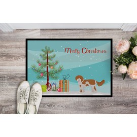 Caroline's Treasures CK3812MAT Cavapoo Christmas Tree Doormat 18x27 Front Door Mat Indoor Outdoor Rugs for Entryway, Non Slip Washable Low Pile, 18H X 27W