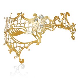 Masquerade Mask for Women Shiny Laser Cut Metal Rhinestone Mask Party Porm Ball Mask (Gold Half-face)