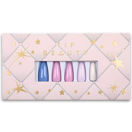 Tip Beauty Coffin Collections | 28 Faux Nails & Specialized Nail Glue | Quick Drying Professional Salon Quality Glue On Fake Nail Kit | Faux Nails for Women, False Nails for Kids (Party Favor)