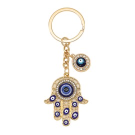 Jasimkiss Evil Eye Keychains Bag Purse Keychains Good Luck Amulet protection Charm Keychains for Women Men (B Gold)
