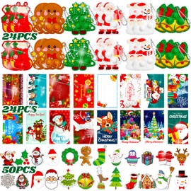 FIDWOD 98Pcs Christmas Party Bag Fillers for Kids: Pop Fidget Toys Gifts for Boys Girls - Stocking Stuffers Keyrings with Cards and 50Pcs Stickers - Christmas Eve Box Fillers Party Favours for Teenage