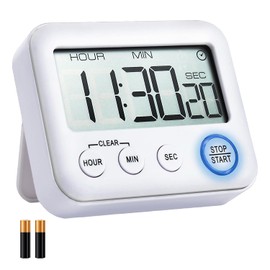 Digital 99h 59m 59s Kitchen Timer & Alarm Clock, Loud 100dB, Strong Magnetic, Large LCD, Silent/Beep Mode, Power-Saving, Light Indicator, Countdown & Stopwatch for Cooking, Classroom (White)