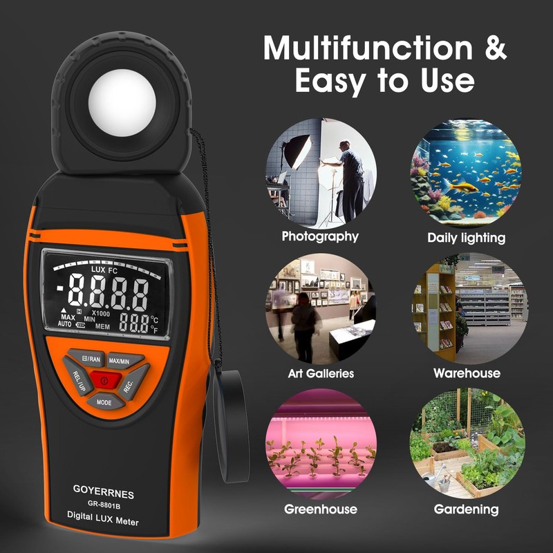 GOYERRNES Illuminance Light Meter, Digital Lux Foot Candles Meter 0.1~400,000