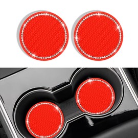 Kutyun 2PCS Bling Car Cup Coaster, Universal Non-Slip Cup Holders Embedded in Ornaments Coaster, 2.75In Car Drink Cup Mat, Vehicle Interior Decor Accessories (Red, 2PCS)