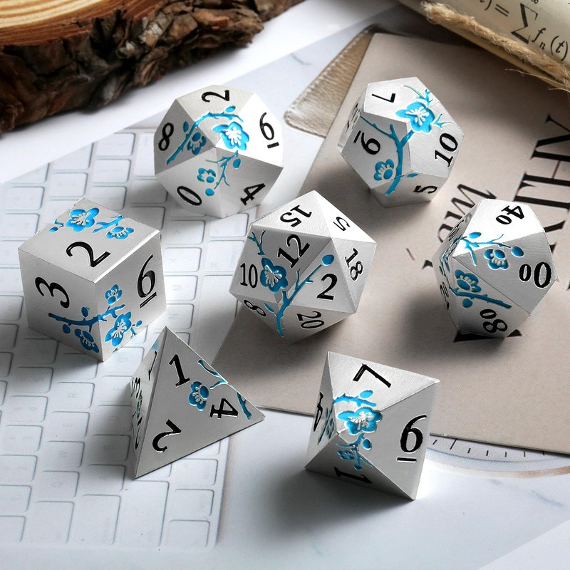 Glow in The Dark Flower Metal Dice, DNDND 7 PCS