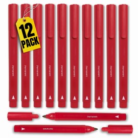 1InTheOffice Red Markers, Permanent Markers Fine Point, Fine Tip Permanent Markers, 12 Pack