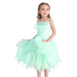 REXREII Baby Girls Feather Fringes Swan Princess Tutu Dress Prima Ballerina Costume Wedding Birthday Party Dance Ball Gown Turquoise