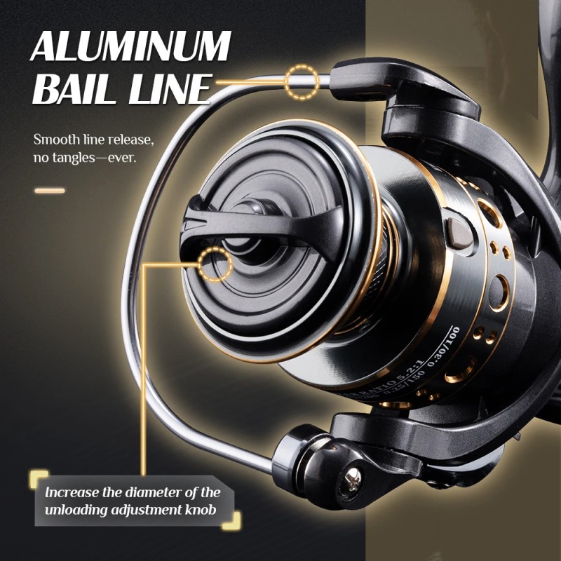 Rooblinos BK Aluminum Alloy Spinning Reel Left Hand Wood Texture