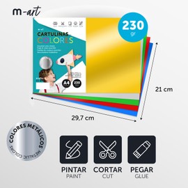 Cartoncino Colorato Metallizzato, Fogli A4 21x29,7cm, Cartoncini 230g per Fai da Te, Progetti Creativi e Arte con Effetto Riflettente m-office (25 fogli, blu)