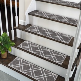 SUSSEXHOME Carpet Stair Treads for Wooden Steps - Indoor Staircase Step Treads with Thick Carpet & Pattern Design - Self Adhesive Safety Treads to Prevent Slipping - Pet & Kid-Friendly - 15-Pack