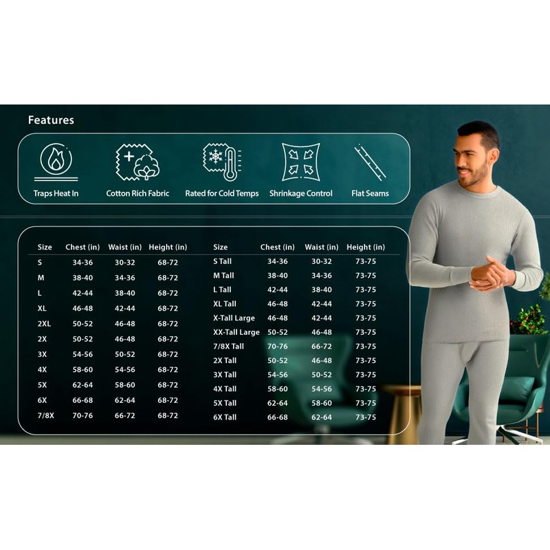 Indera Men's Traditional Waffle Thermal Long Johns Underwear, Natural, Large