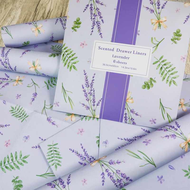 SCENTORINI Shelf Liners for Kitchen Cabinets Non-Adhesive, Lavender Scented Drawer