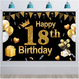 Birthday Background Banner 18th Birthday Backdrop 180 * 120cm Large Black Gold Sign Fabric Birthday Photo Booth Backdrop for Birthday Party Decoration