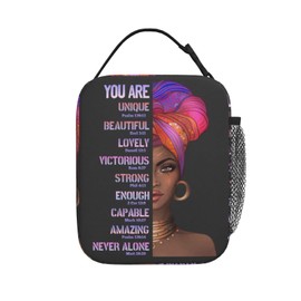 Kaeddi African American Woman Lunch Bag Afro Black Queen Heat Insulated Lunch Box Leakproof Durable Portable Reusable Handbags Large Capacity Thermal Cooler Tote Bag… (One Size, Black)