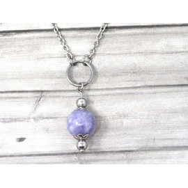 Women's Stainless Steel Choker Necklace with Blue Quartz Rings and Beads