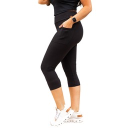 JULIA ROSE Luxe Capri Leggings for Women with Pockets; Black; S/M (Sizes 4-10)