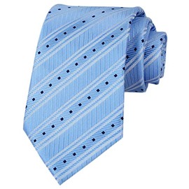 Kihatwin Men Baby Blue White Silk Ties Repp Office Meeting Vintage Spring Stripe Neckties