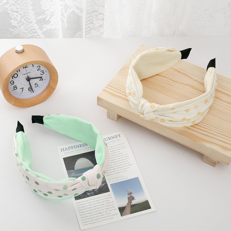 Yonchic 2-Piece Polka Dot Top Knot Headbands for Women &