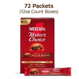 NESCAFÉ Taster's Choice, Instant Coffee Packets, Light Medium Roast Coffee, House Blend, 12 Boxes (72 Packets)