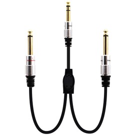 LOKEKE 6.35mm Y Splitter Cable, Gold-Plated 6.35mm 1/4 TRS Male to Dual 6.35mm 1/4 TS Male Mone Stereo Audio Jack Cable Cord for Tablets Players Headphone(M to M)