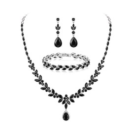 Clearine Wedding Beautiful Drop Cubic Zirconia Pendant Necklace Leaf Dangle Earrings Jewellery Set for Women Bride Bridesmaid, Cubic Zirconia