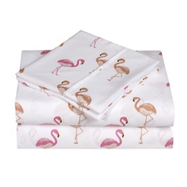 Elegant Comfort Ultra-Soft Double Brushed 6-Piece Microfiber Sheet Set Beautiful Tropical Patterns, and Vibrant Solid Colors, Luxury, All-Season Bed Sheet Set - Flamingo, Queen