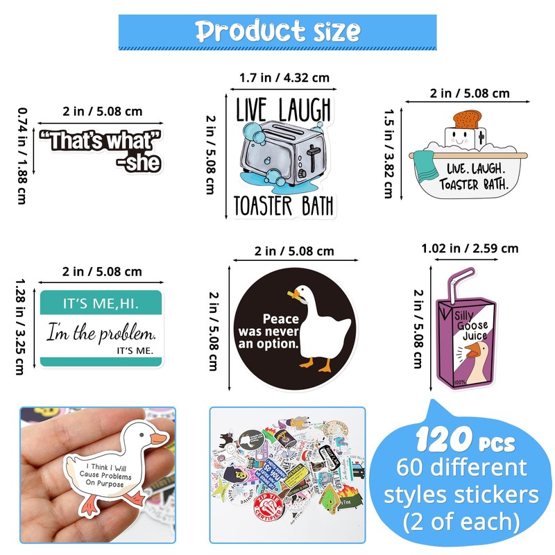 OCQOTAT 120pcs Funny Waterproof Stickers Adults Meme Prank Sarcastic Stickers
