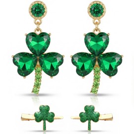 St Patricks Day Accessories for Women Shamrock Earrings Studs and Hair Clips Set St Patricks Day Earrings Irish Lucky Green Heart Four Leaf Clover Earring Decorations Good Luck Jewelry Gift