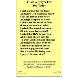 Autom co I Said A Prayer For You Today holy card - laminated - Pack of 25