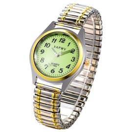 JewelryWe Mens Women's Ultra Thin Easy Reader Watch with Elastic Strap, Golden/Silver Watch, for Xmas
