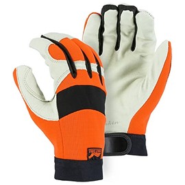 Pair of Large Bald Eagle Hi-Visibility Pigskin Mechanics Gloves Farmer Bob's Parts 2152HV Large