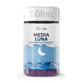 Súluu Media Luna | Gomitas Vitaminadas, Sueño Profundo, Duradero y Reparador Aliviando el Insomnio | 60 Gomitas | Sabor Mora-Jengibre | Manzanilla, GABA, L-Teanina, L-Triptófano y Magnesio | Sin Gluten