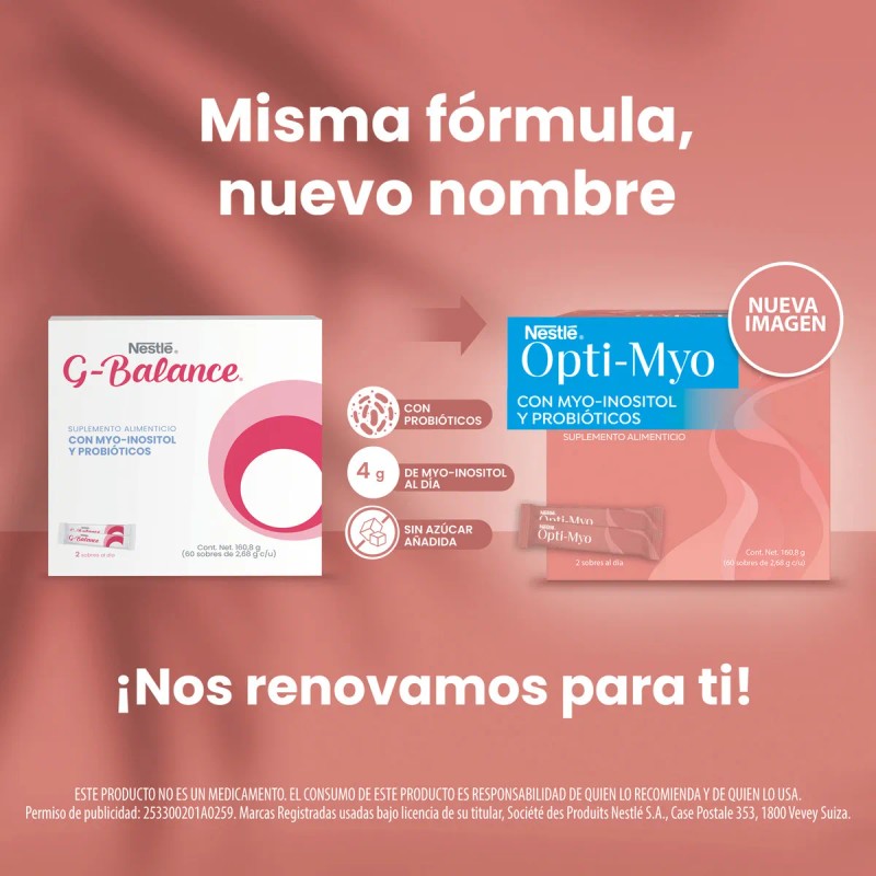 Suplemento Alimenticio Nestlé Opti-Myo/ G-Balance Myo-inositol y Probióticos Sobres 160.8g