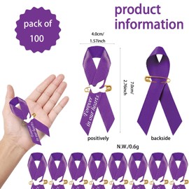 100 Pieces Dove Memorial Pins for Funeral, Memorial Service Respect Funeral Ribbon Pins, Classic Awareness Lapel Pin Brooch Favors for Women Men Guests Mourning Remembrance (Purple)