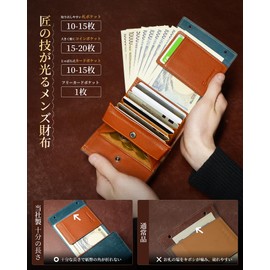 Kawaoto Men's Bi-Fold Pueblo Leather Bi-fold Wallet, Genuine Leather, Large Capacity, Compact, Small, Box-Shaped Wallet, Left Handed, Right-Handed, Present, Popular for Men, Grape