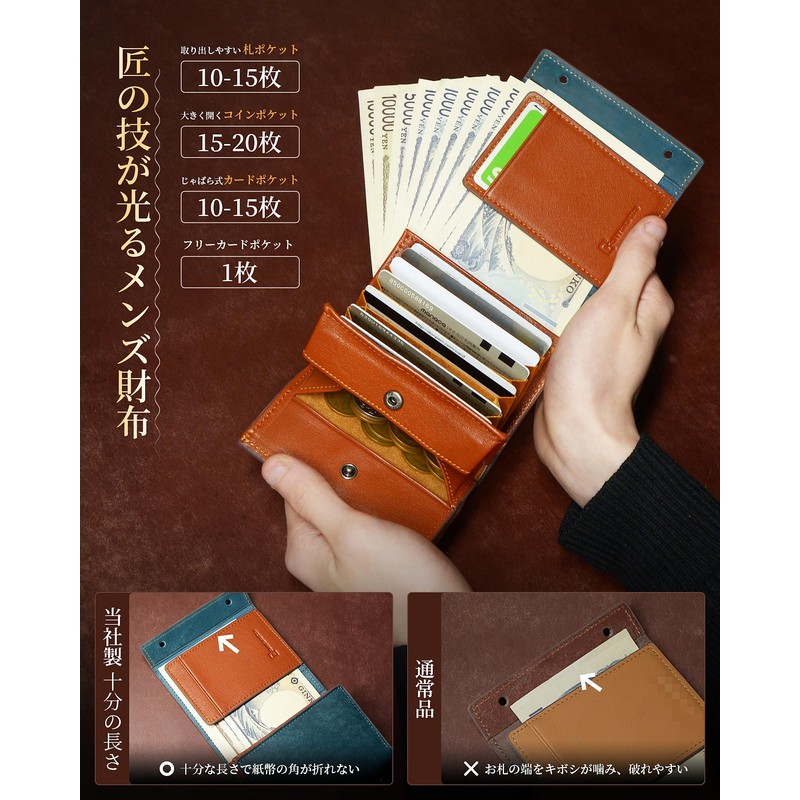 Kawaoto Men's Bi-Fold Pueblo Leather Bi-fold Wallet, Genuine Leather, Large