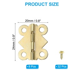 PATIKIL Small Jewellery Box Hinges 7/8 Inch, Pack of 8 90 Degree Mini Butterfly Hinges Jewellery Box Hardware with 32 Screws for Cabinet Wooden Box, Gold