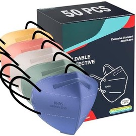 60 Packs Individually Wrapped KN95 Face Mask 5-Ply Breathable & Comfortable Filter Safety Mask with Elastic Ear loop and Nose Bridge Clip, Protective Face Cover Mask, Multi Color - Color: 50pcs-mtc I