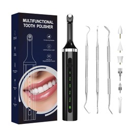 Kit eléctrico de limpieza y pulido de sarro para blanqueamiento dental con luz LED, 5 velocidades y 5 cabezales de cepillo de repuesto (negro).