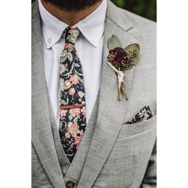 DB Dickie Bow Mens Luxury Cotton Floral Slim Tie & Pocket Square Blue & Pink Floral Tie Length 145cm Pocket Square: 23cm x 23cm, Blue and pink with floral pattern