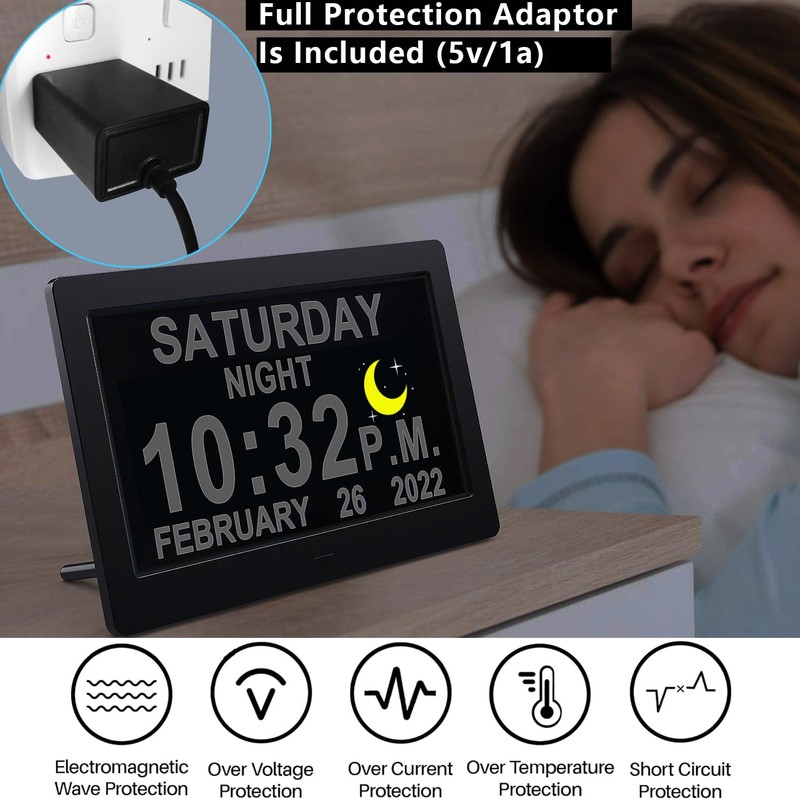 MASSII 8 Inch Large Dementia Clock 19 Alarms with Auto