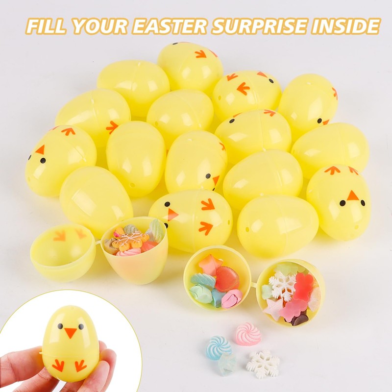 LOMIMOS 48 Pcs Easter Chick Plastic Eggs, 2.36” Yellow Fillable
