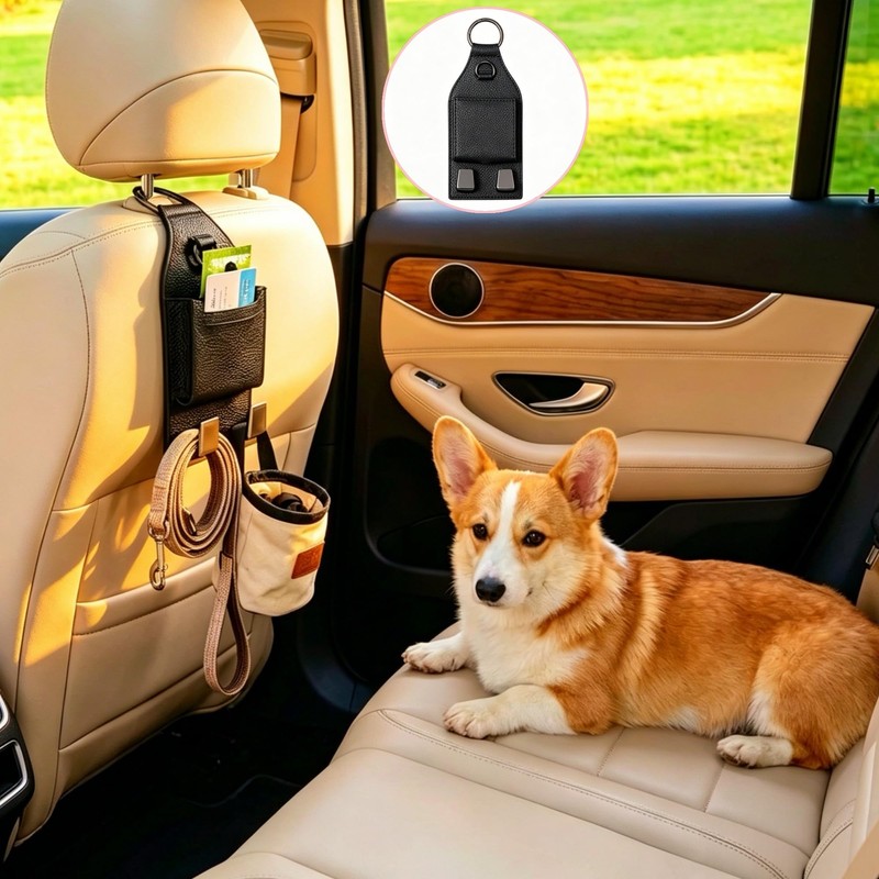 Car Seat Headrest Hooks with Phone Holder,Storage Pouch with Hook