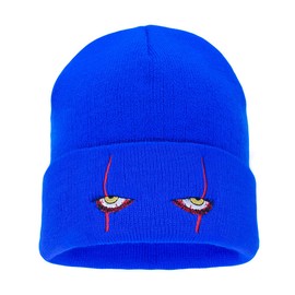 HUIYAO Gorro de punto bordado con ojos de miedo para hombre, mujer, niños, Azul / Patchwork, Talla única