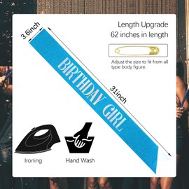 CIEHER Blue Birthday Sash Birthday Girl Sash It's My Birthday Sash Birthday Sashes for Women Glitter Fabric Sash for Girls Birthday Decorations