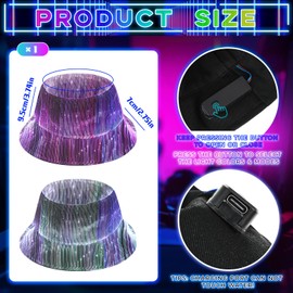 Geyoga Mardi Gras Hat LED Rave Hat Light up Crazy Hat 7 Colors Glowing in The Dark Party Hat USB Charging for Men Women(Black,Bucket)