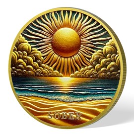 Golden Sun Beach Sobriety Coin | AA Chip Medallion with Serenity Prayer | Anniversary Token for Men & Women in Recovery | AA Sobriety Gifts Medallion for Month & Year Milestones
