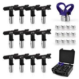 Airless SJG Nozzle Set, 12 Pieces Sprayer Nozzles and 1 Nozzle Guards with a Storage Box,Airless Sprayer Sprayer Parts for Home Building Garden Decks (109，111，209，211，311，315，411，415，515，517，621,623)